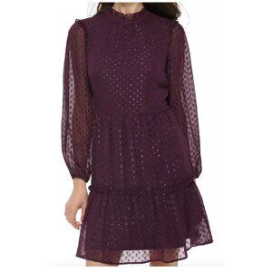 Tommy Hilfiger Glitter Dress 10 Ruffled Neck Sheer Sleeves Lined Tiered NWT
